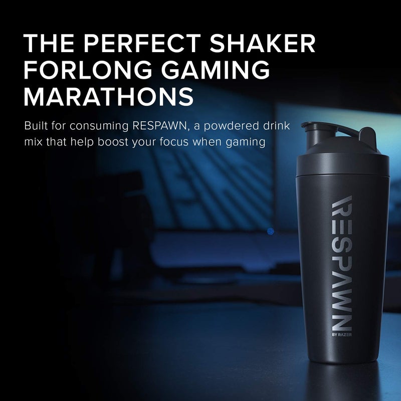 RESPAWN By Razer Stainless Steel Shaker - Black - Dual-Insulated Shaker Cup - Built-In Grate - Locking Cap - 20oz - Image 2